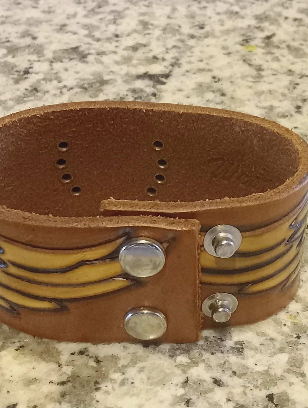 Geniune Leather Tooled Western Bracelet Wings Horseshoe Adjustable